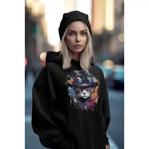 Damen Hoodie mit Katzenmotiv "Splash Cat"