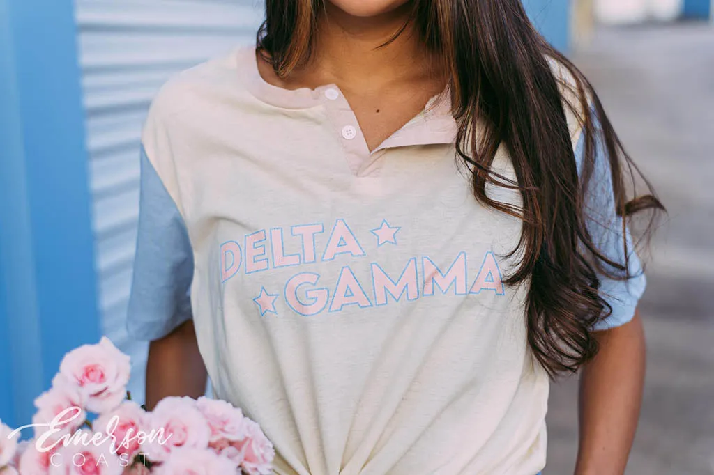 Delta Gamma Retro Star Colorblock Henley