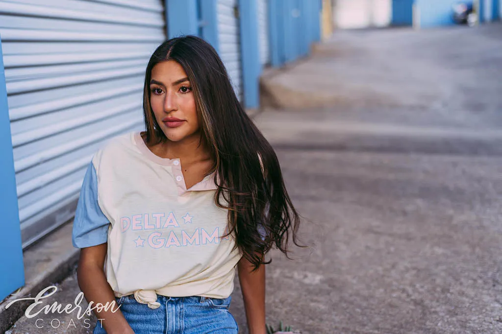 Delta Gamma Retro Star Colorblock Henley