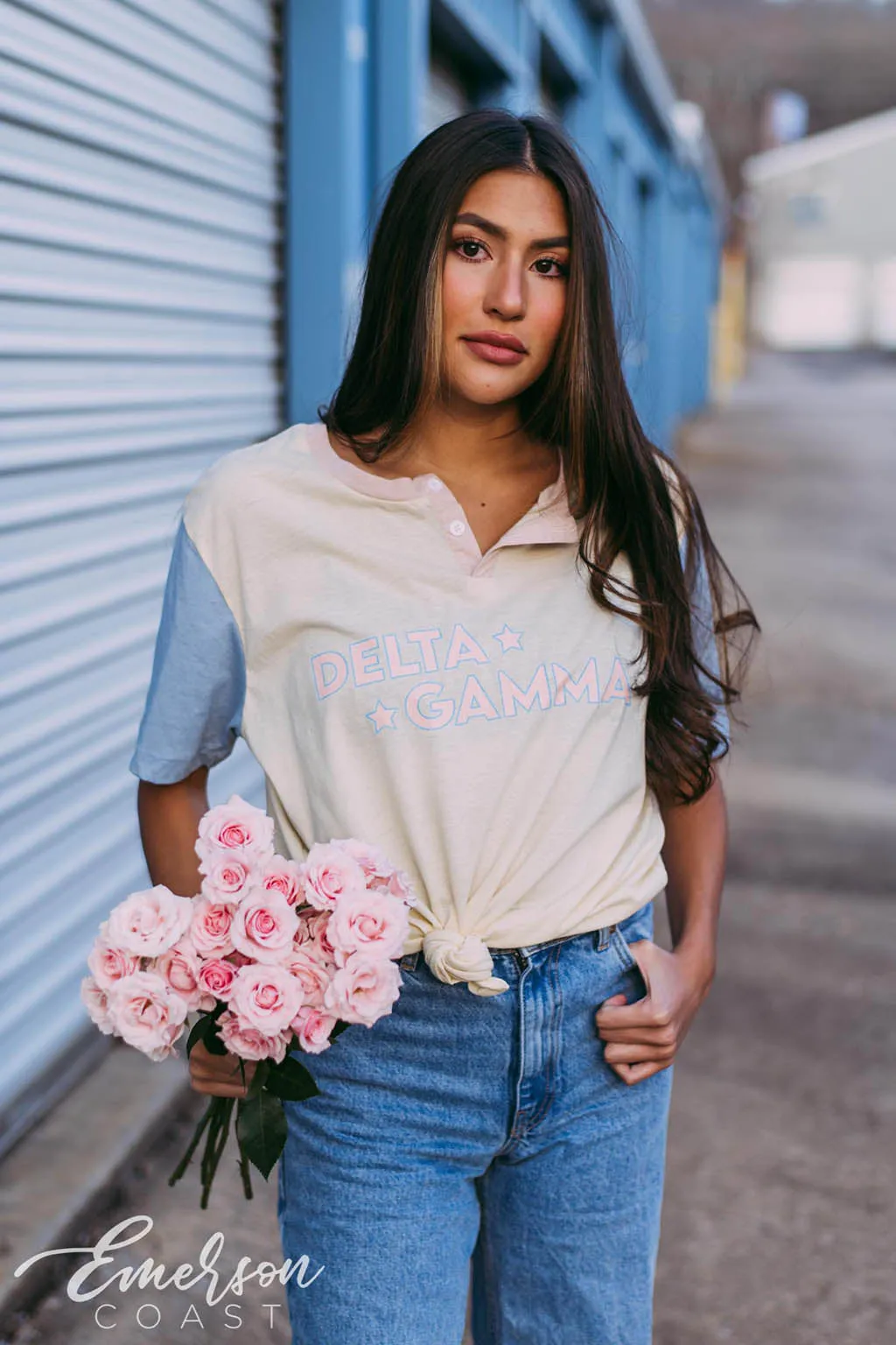 Delta Gamma Retro Star Colorblock Henley