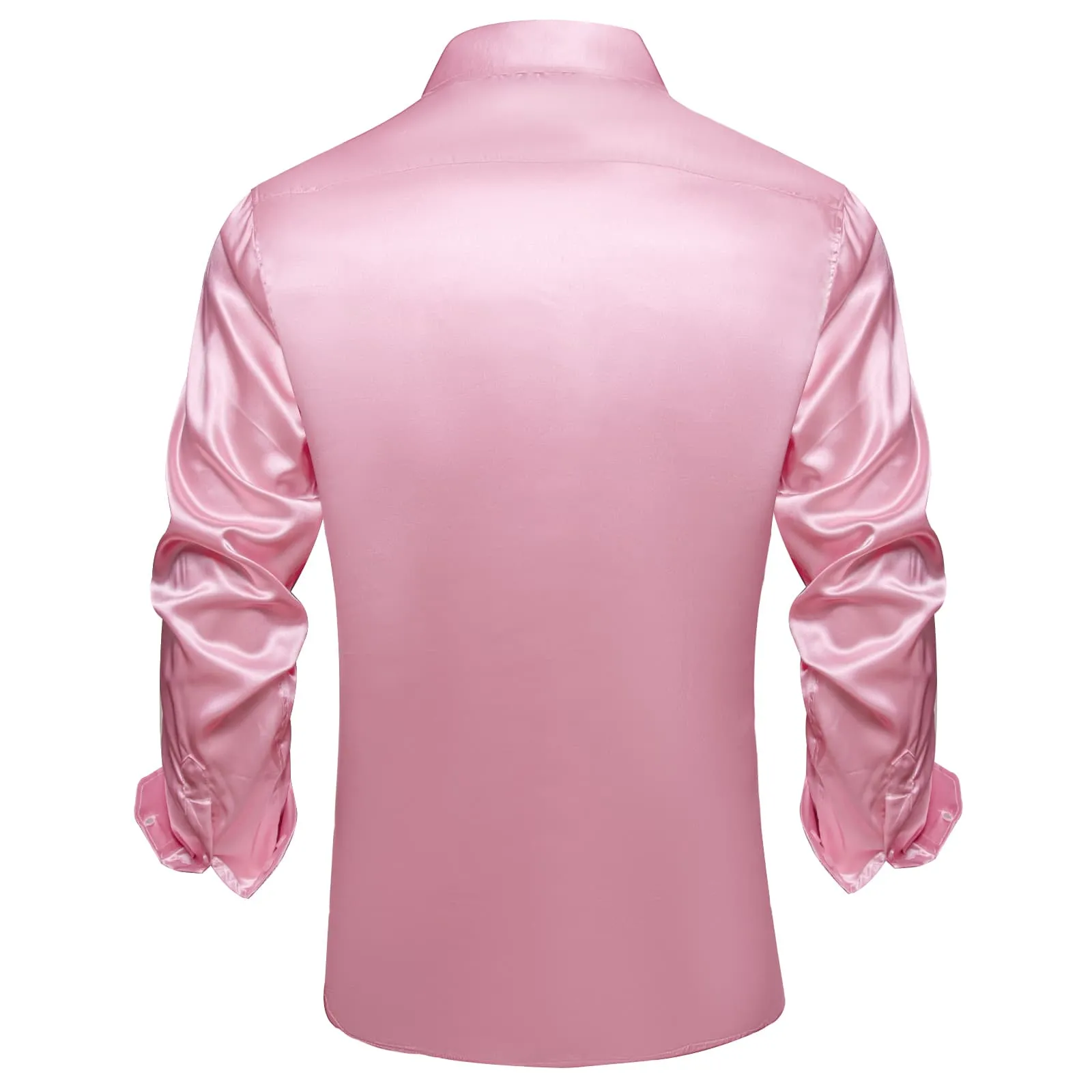 DiBanGu Tuxedo Shirt Light Thulian Pink Solid Satin Silk Button Up Long Sleeve Men's Dress Shirt