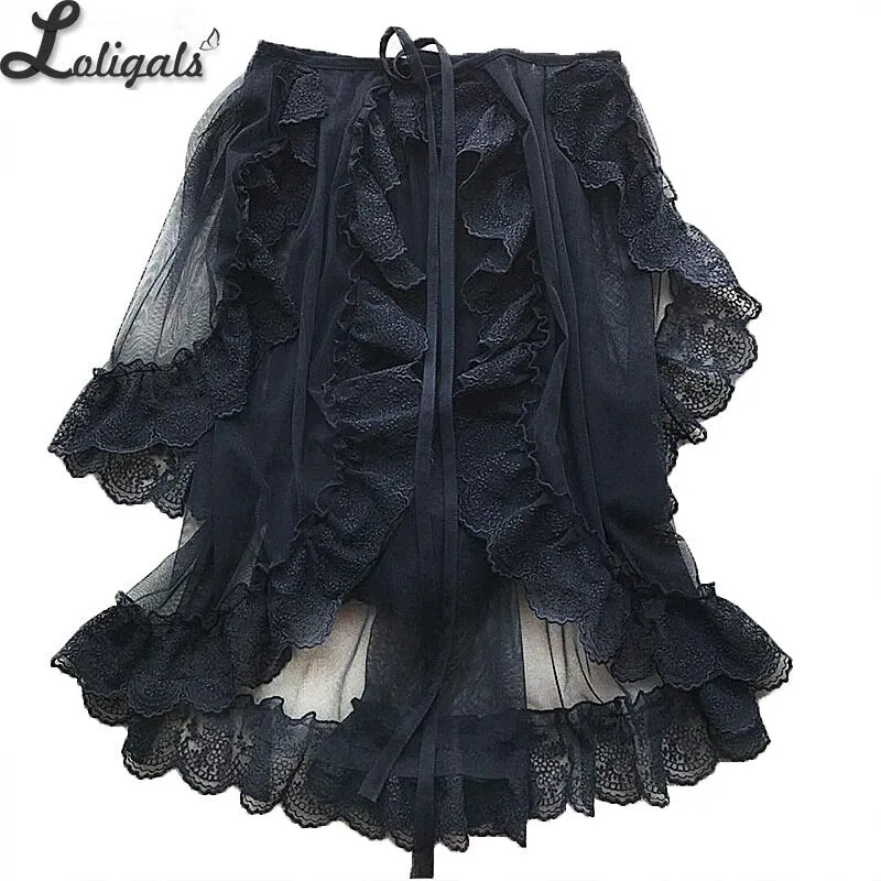 Double Layered Lolita Apron Mesh Waist Curtain Vintage Overlay Skirt