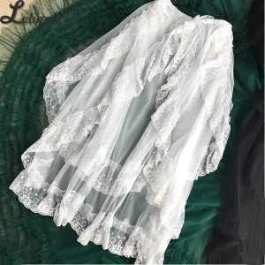 Double Layered Lolita Apron Mesh Waist Curtain Vintage Overlay Skirt