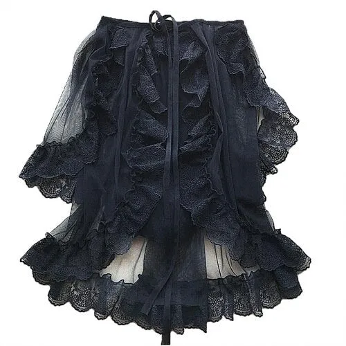 Double Layered Lolita Apron Mesh Waist Curtain Vintage Overlay Skirt