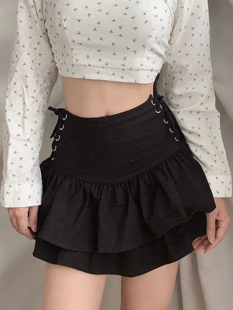 Double-layered Punk Mini Skirts with Side Ties