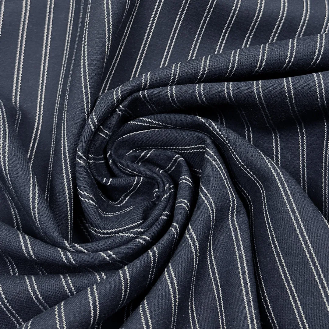 double pinstripe stretch cotton suiting - midnight/white