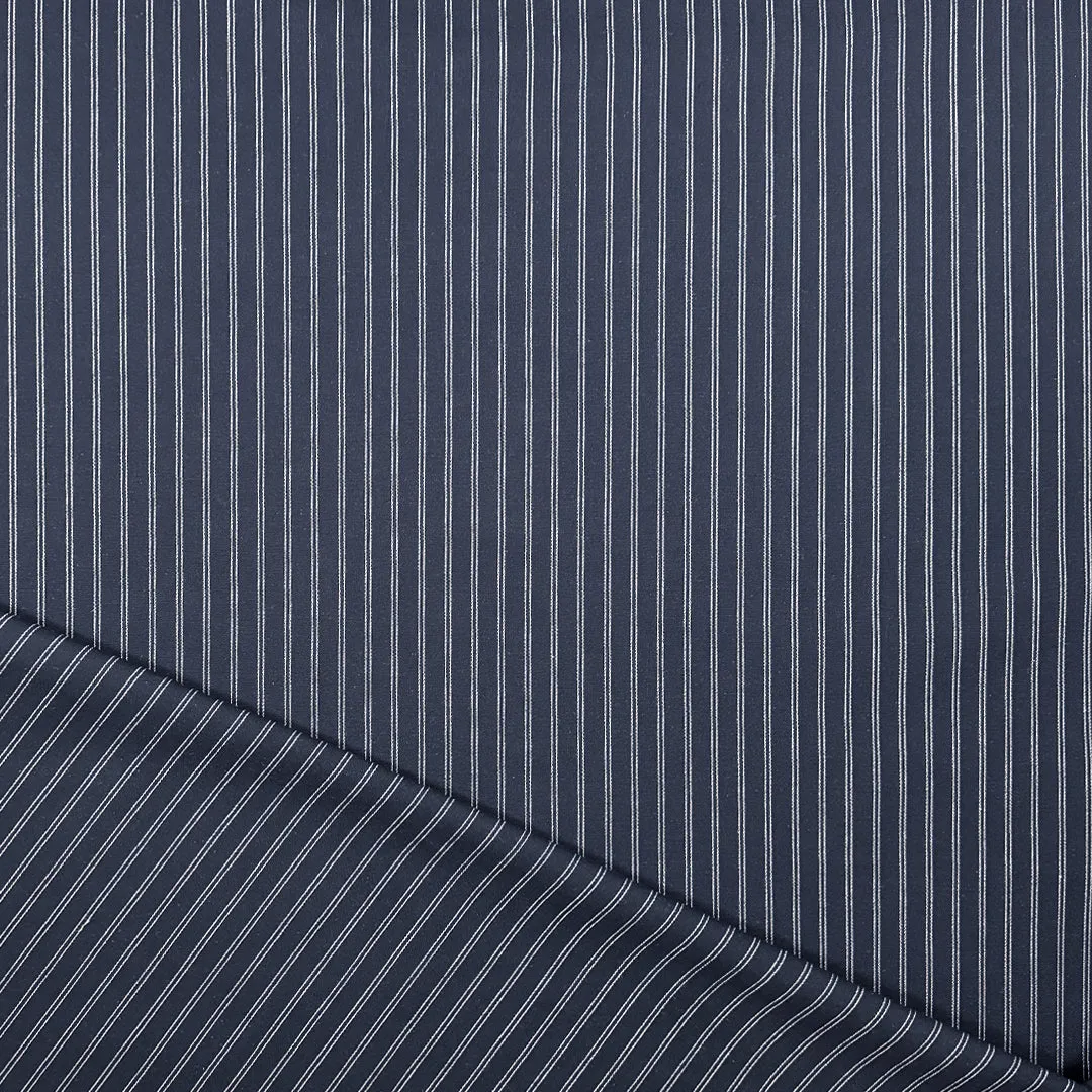 double pinstripe stretch cotton suiting - midnight/white