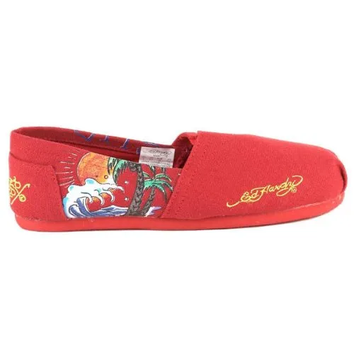 Ed Hardy Womens Bahamas Printed Canvas Slip On Flats Shoes