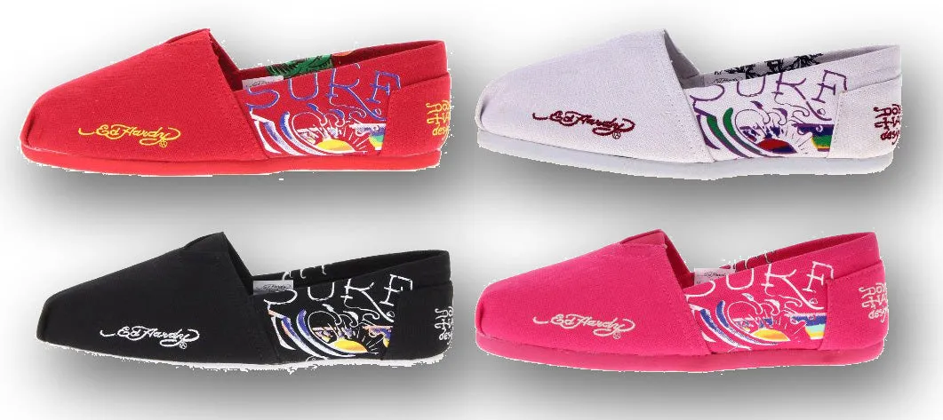 Ed Hardy Womens Bahamas Printed Canvas Slip On Flats Shoes