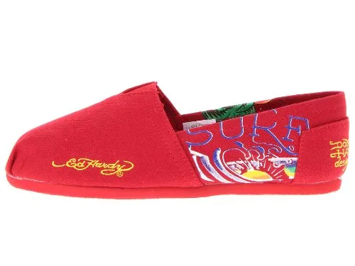 Ed Hardy Womens Bahamas Printed Canvas Slip On Flats Shoes