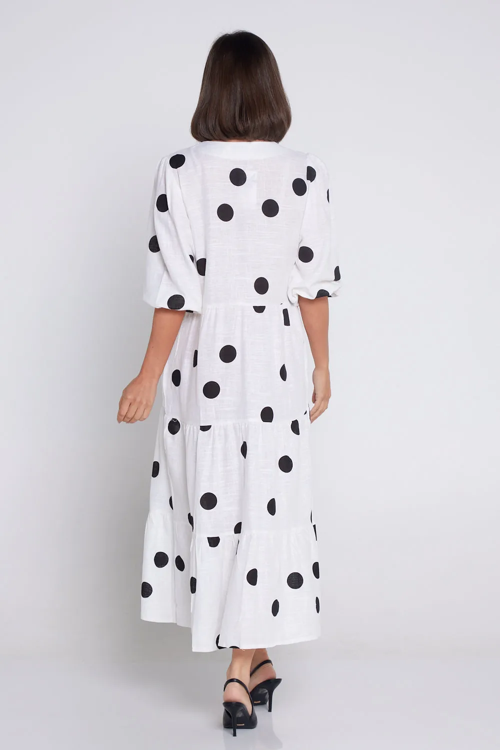 Eleanor Linen Dress - White/Black Spots