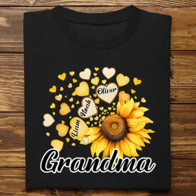 Family - Grandma Mom Kids Sunflower  - Personalized Unisex T-shirt, Hoodie, Sweatshirt (NV)