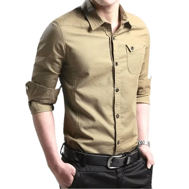 Fancy Glamorous Trendy Cotton Khaki Solid  Button-Up Shirt For Men