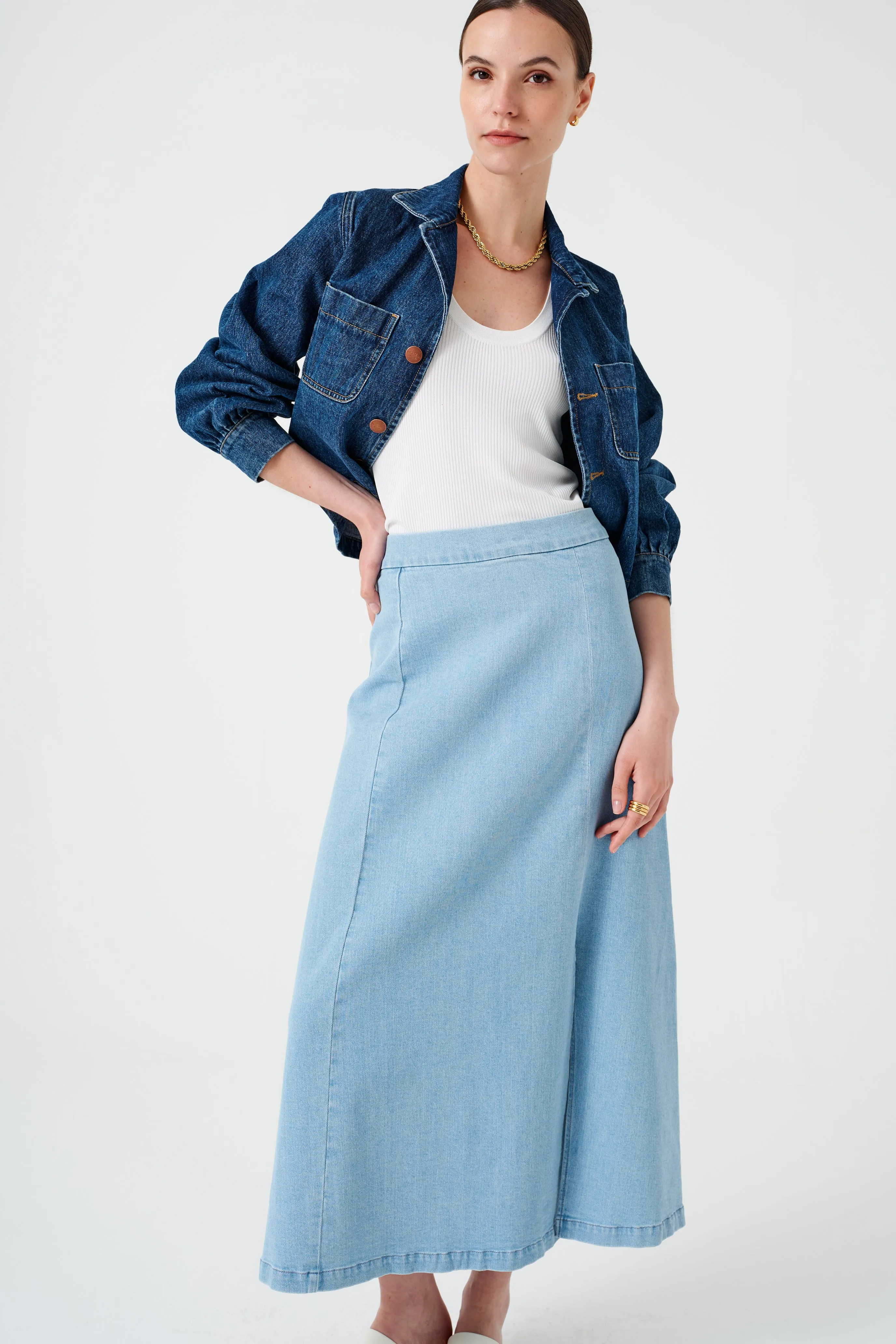 Faye Slip Skirt in Oceanic Blue