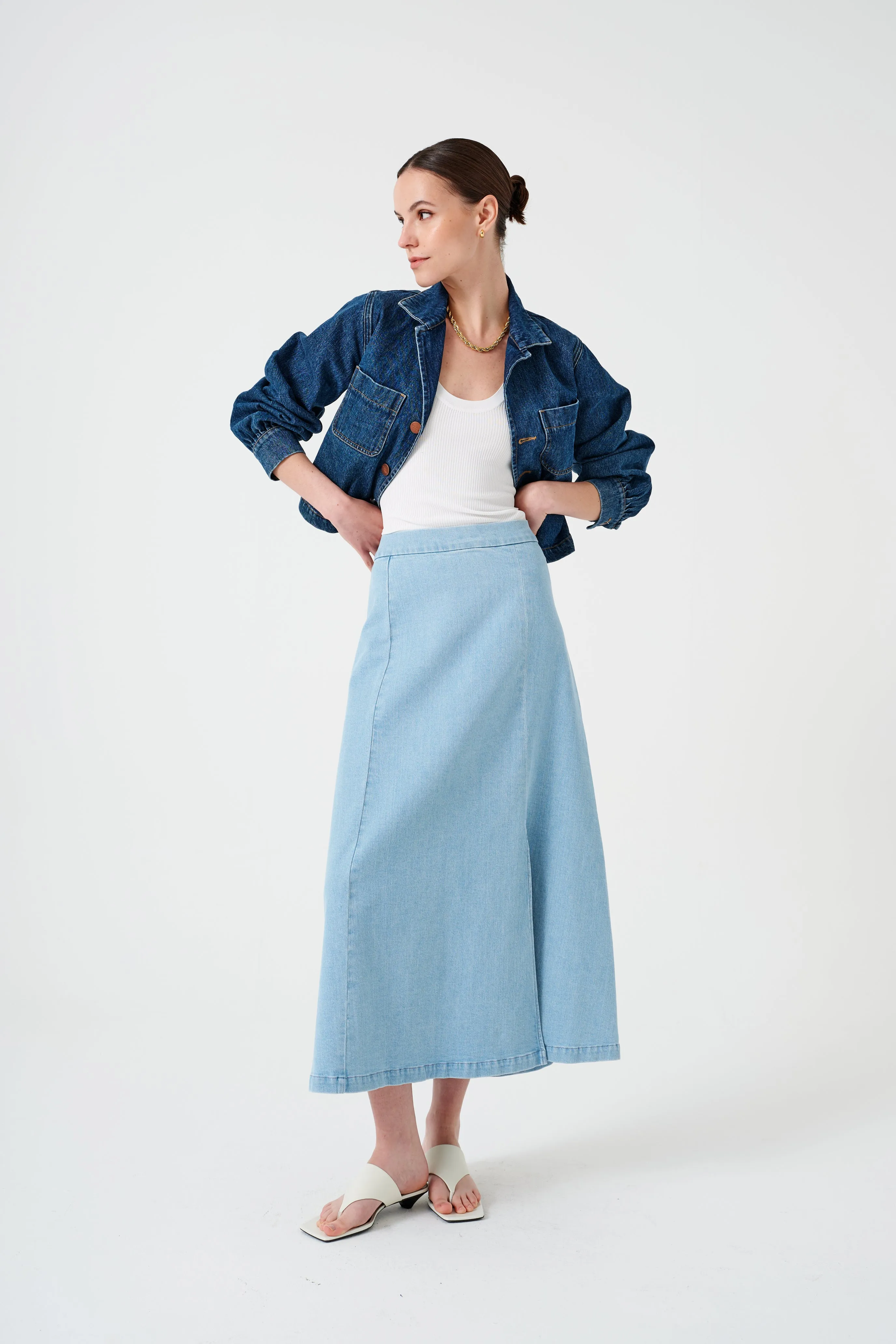 Faye Slip Skirt in Oceanic Blue