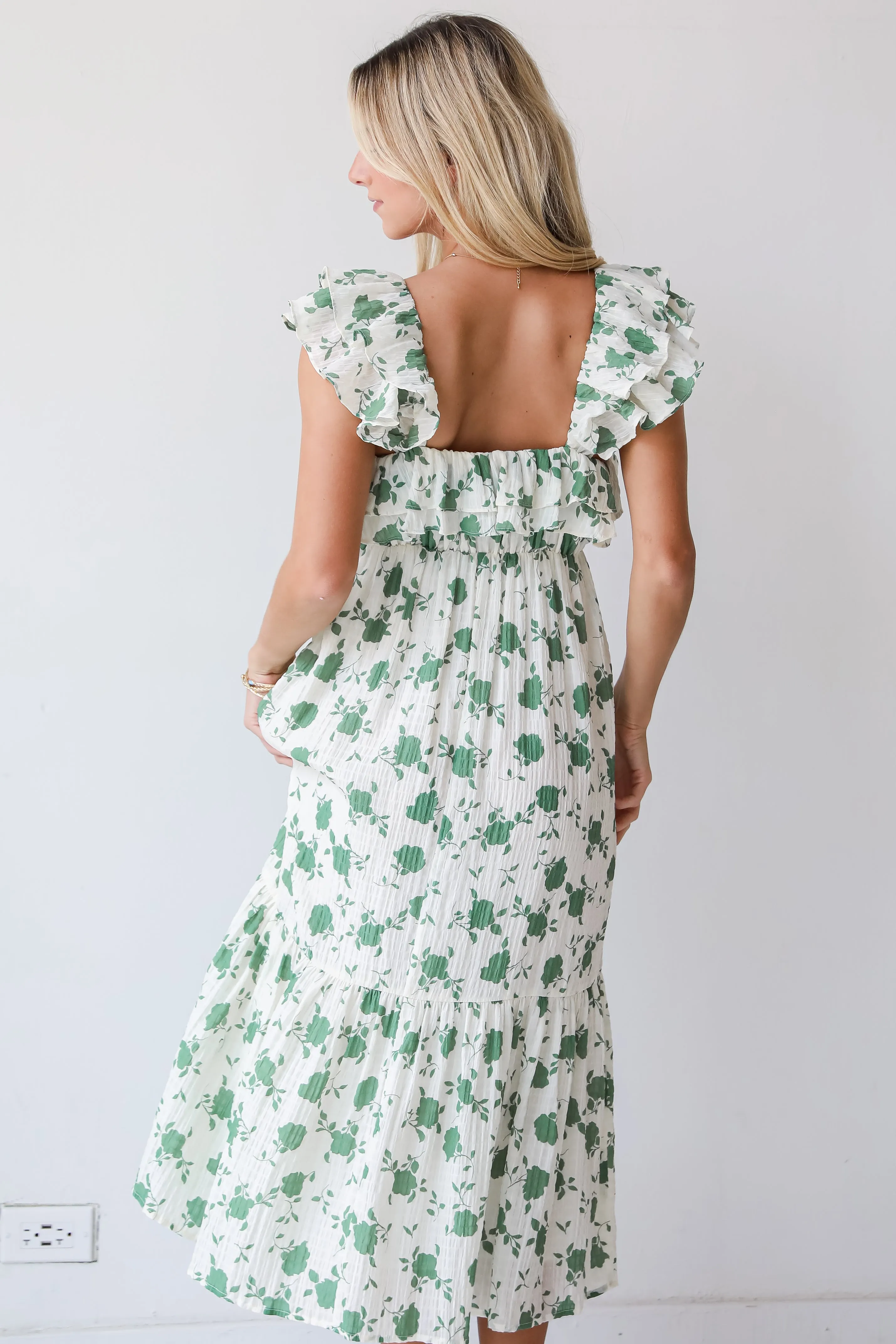 FINAL SALE - Fabulous Darling Green Floral Midi Dress