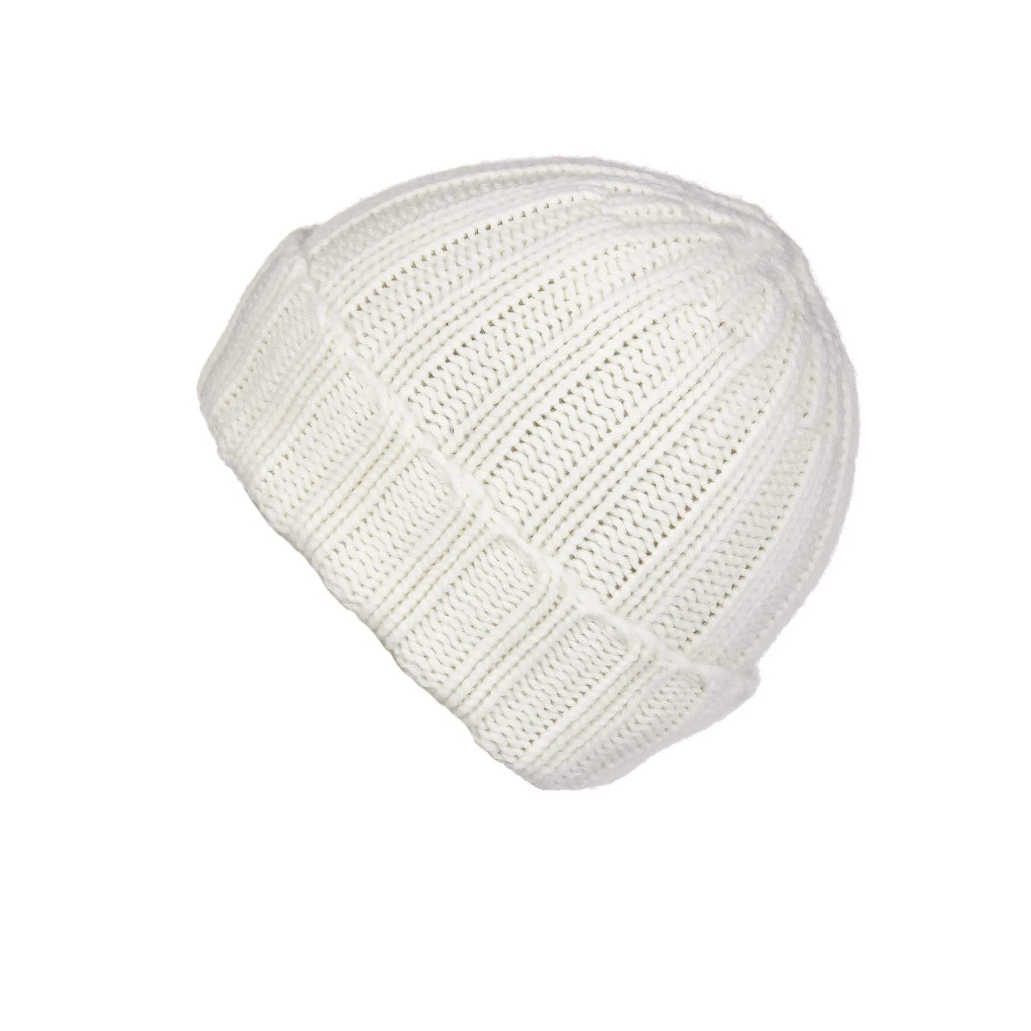 Fold-Over Ribbed Ivory Cashmere Hat