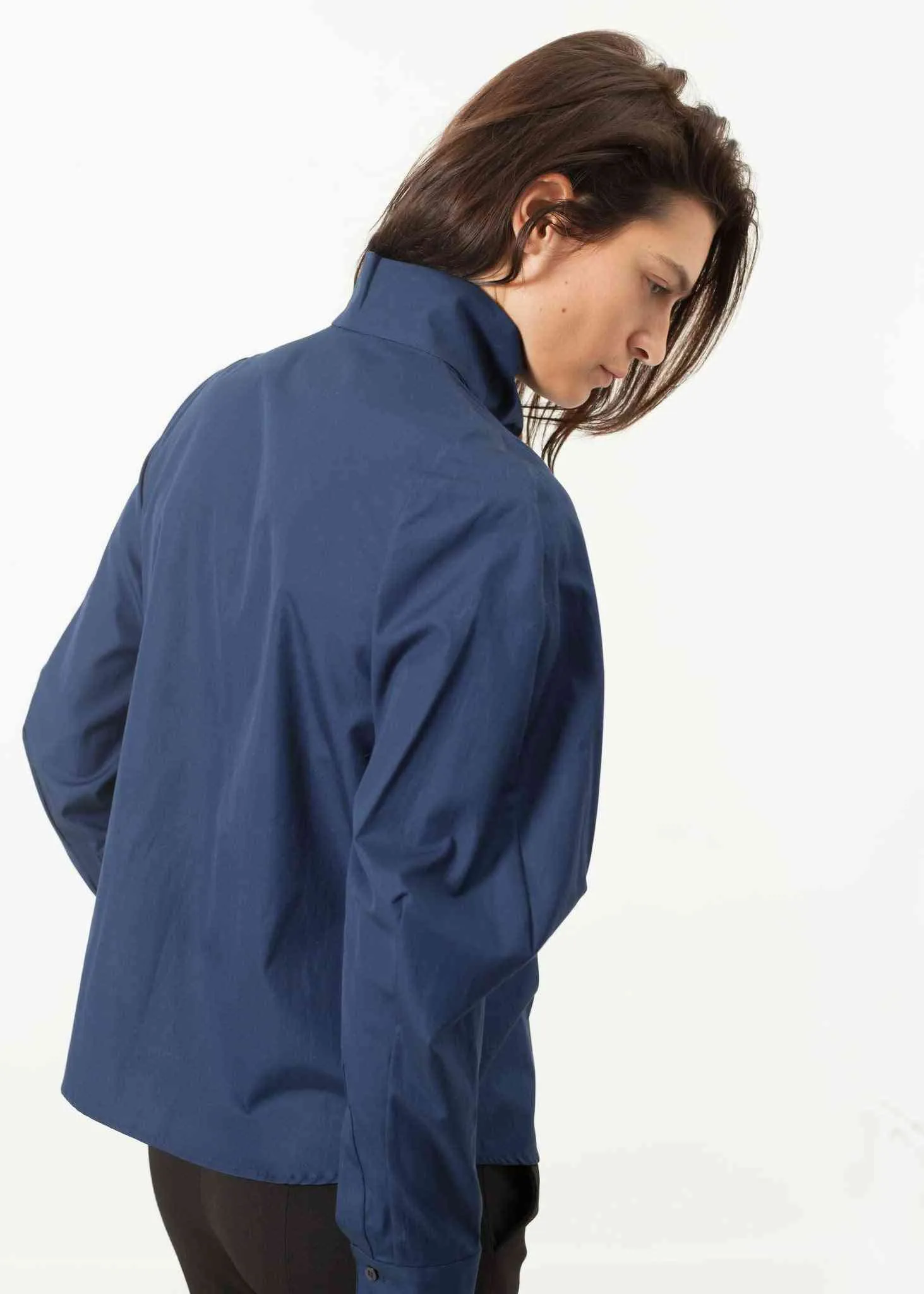 Full Collar Poplin Blouse in Navy