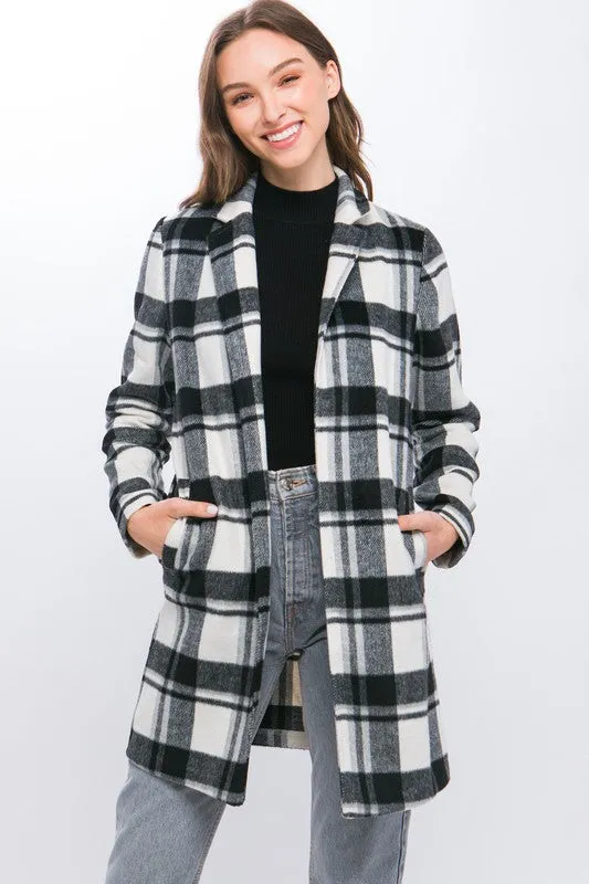 Georgina Lapel Collared Plaid Wool Blend Full Coat