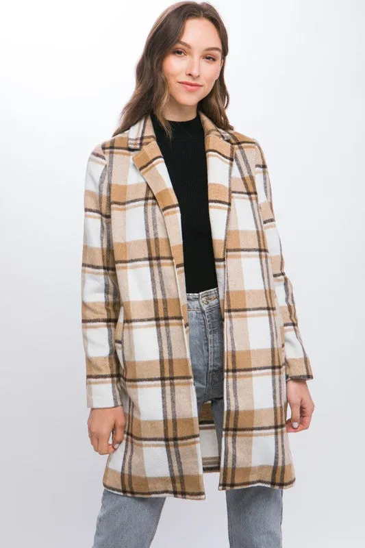 Georgina Lapel Collared Plaid Wool Blend Full Coat