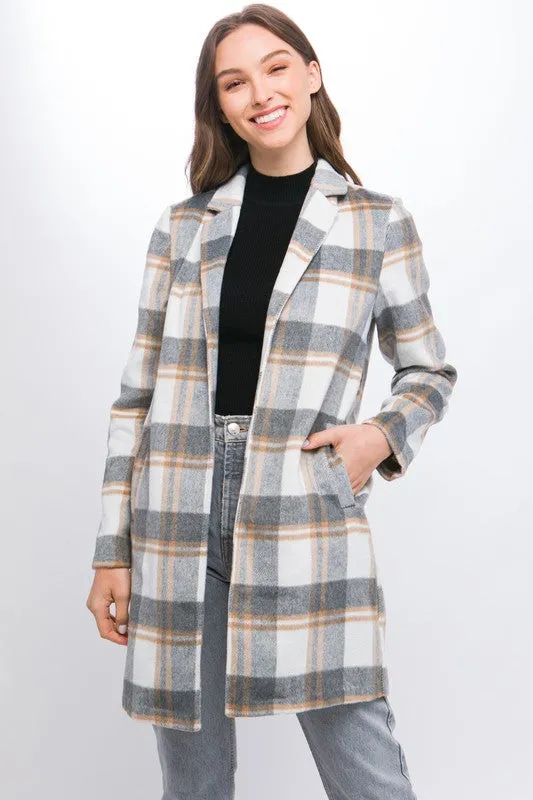 Georgina Lapel Collared Plaid Wool Blend Full Coat