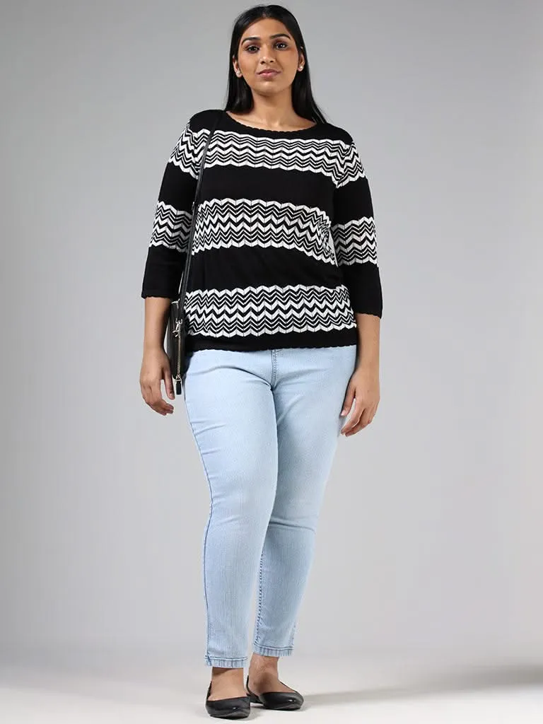 Gia Black & White Chevron Striped Sweater