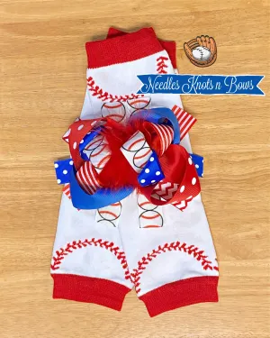 Girls Baseball Hair Bow Leg Warmer Accessory Set