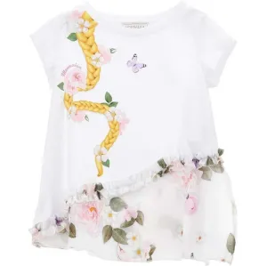 Girls White Floral Rapunzel Tunic