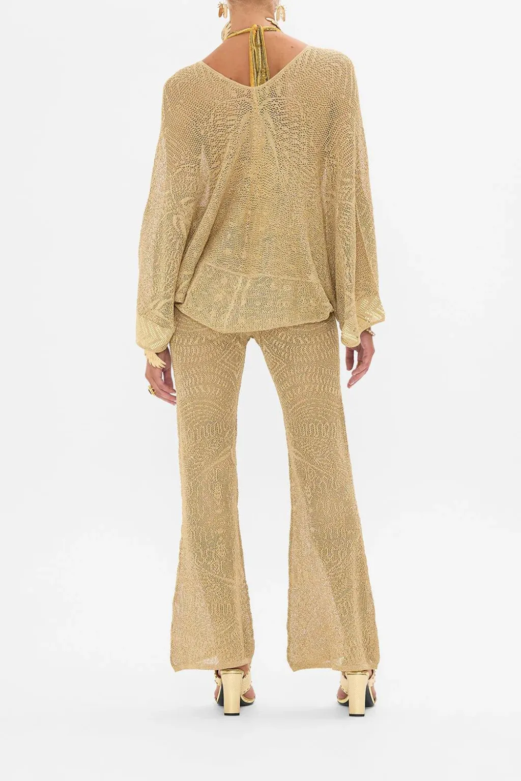 Gold Pointelle Knit Pant