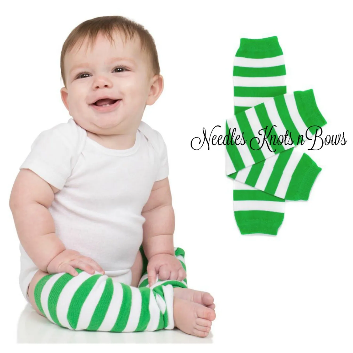 Green & White Striped Leg Warmers, Baby Toddler