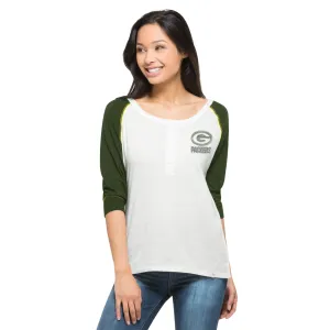 Green Bay Packers Women's White Wash Henley Shirt