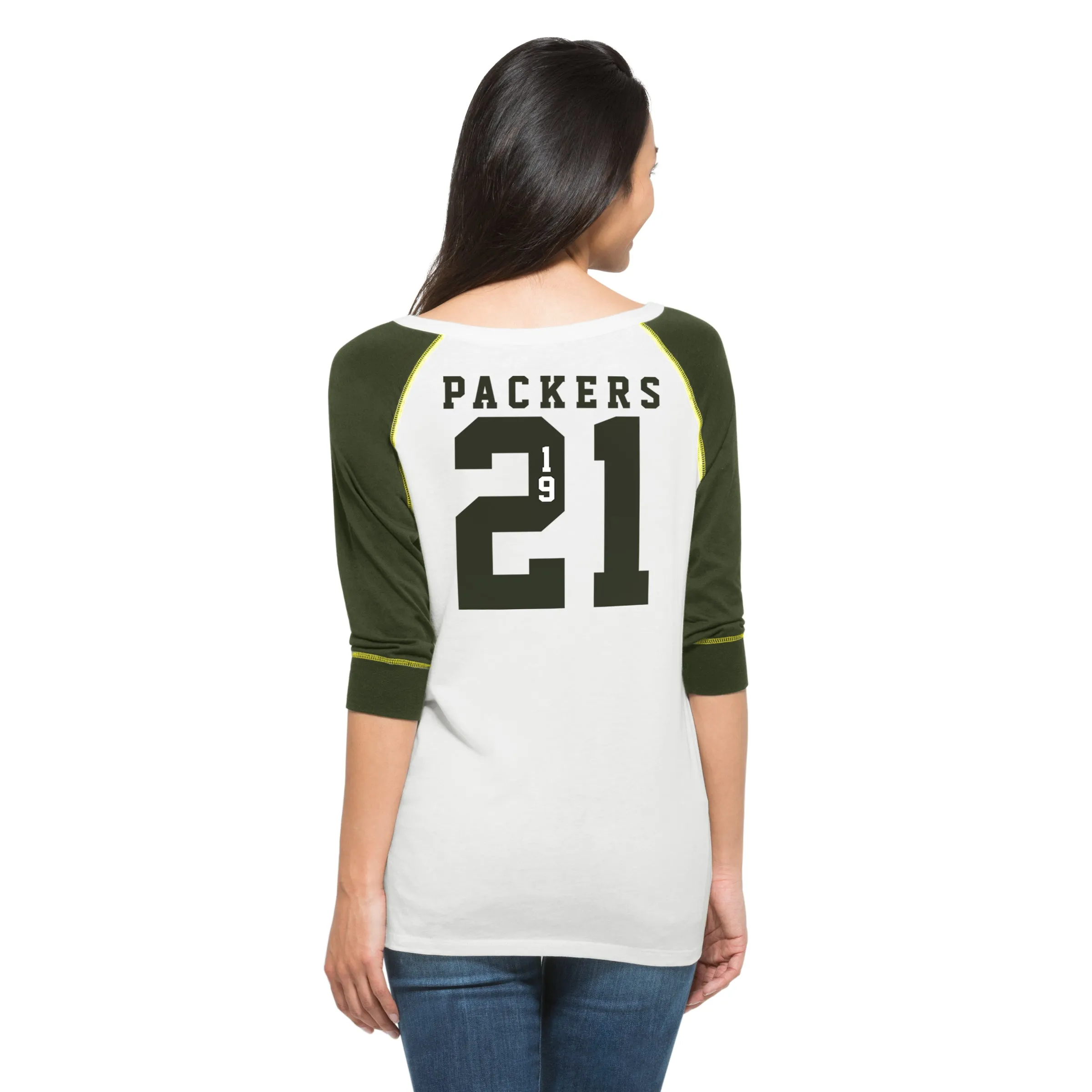 Green Bay Packers Women's White Wash Henley Shirt