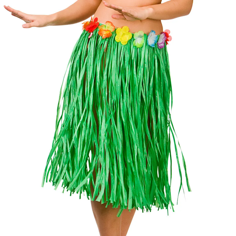 Green Hawaiian Grass Skirt Flower Waist