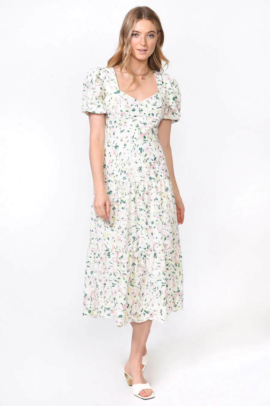 Green Multi Eyelet Felicia Midi Dress