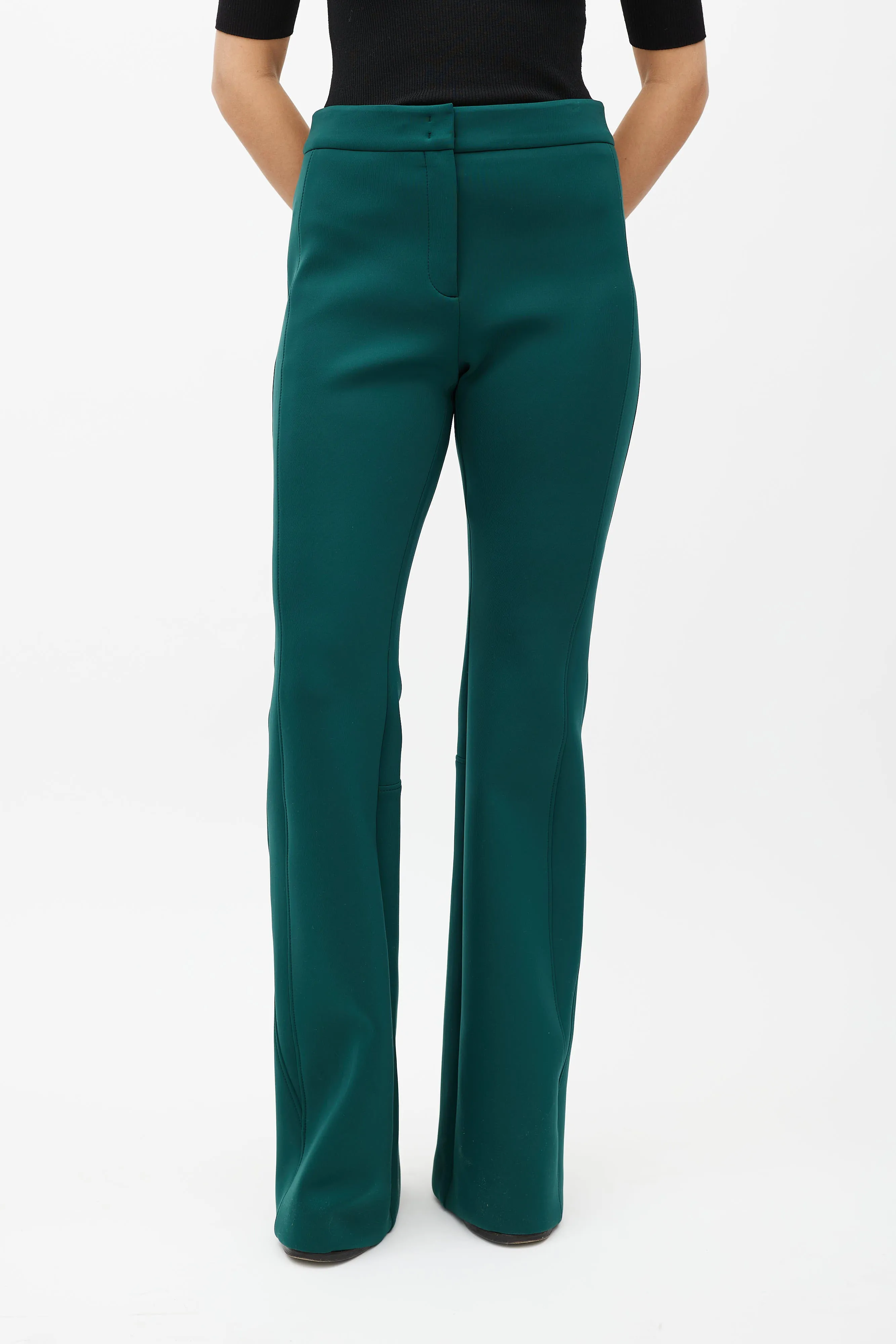 Green Neoprene Faris Flare Trouser