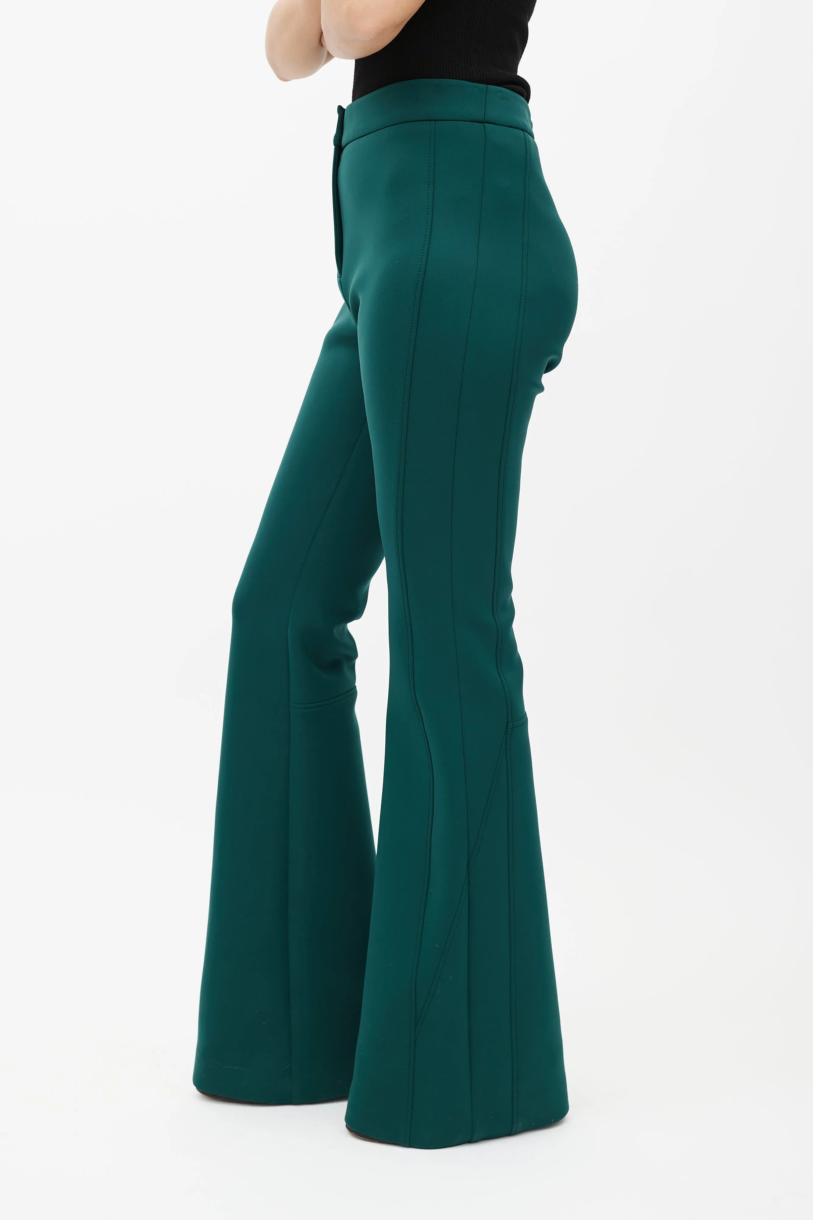 Green Neoprene Faris Flare Trouser