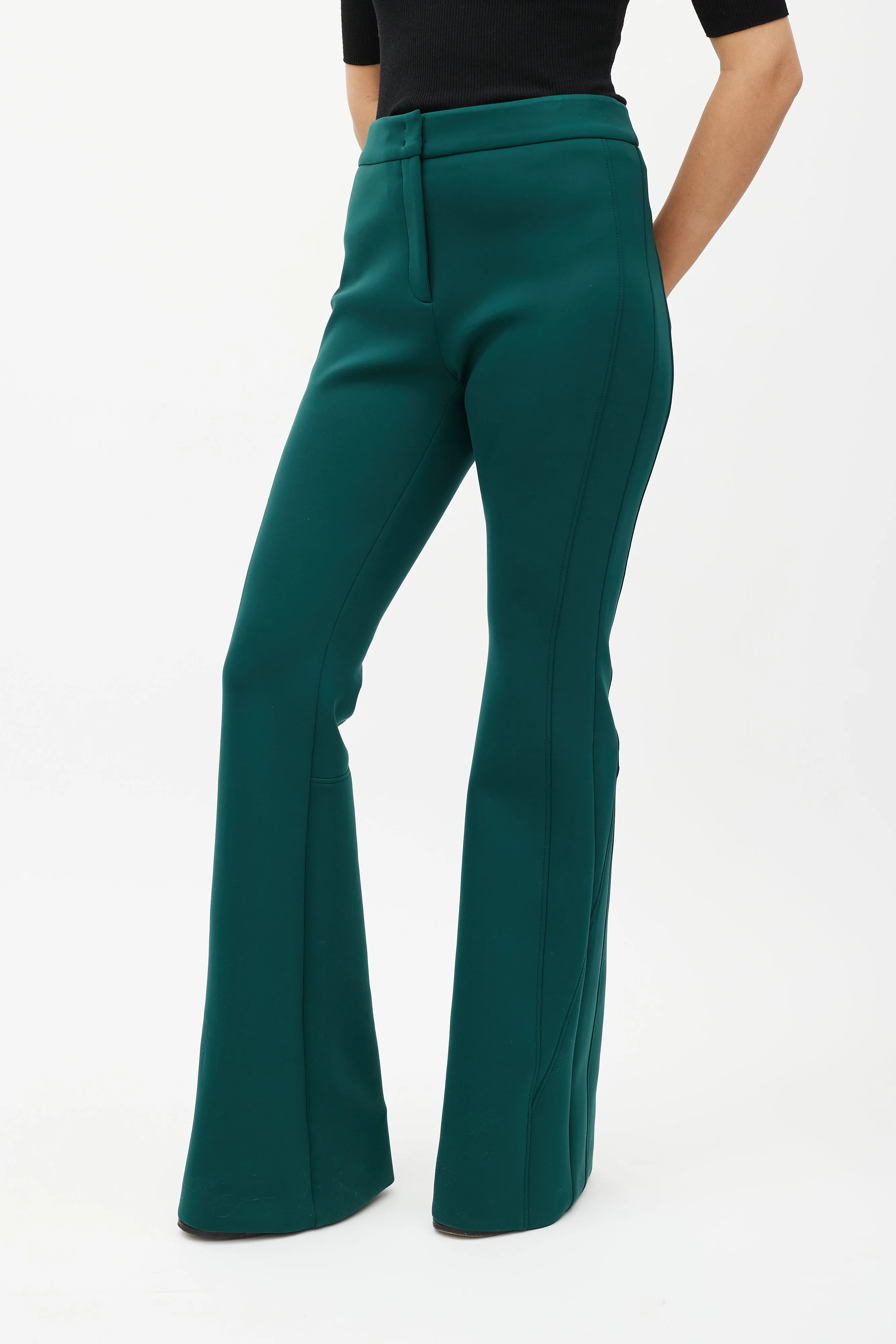 Green Neoprene Faris Flare Trouser