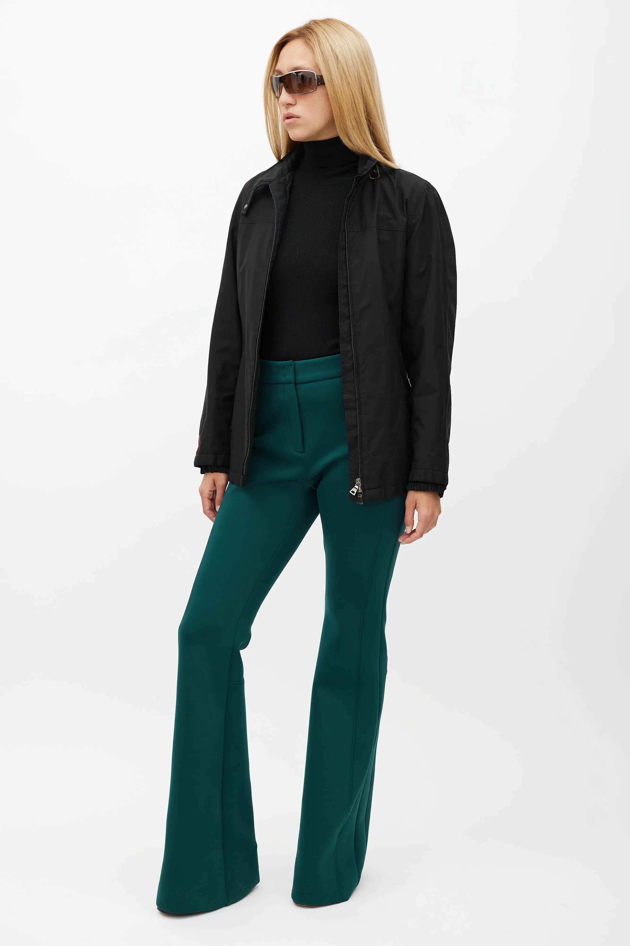 Green Neoprene Faris Flare Trouser