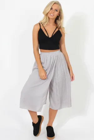 Grey Half Pleat Skirt Layer Culottes - Anna