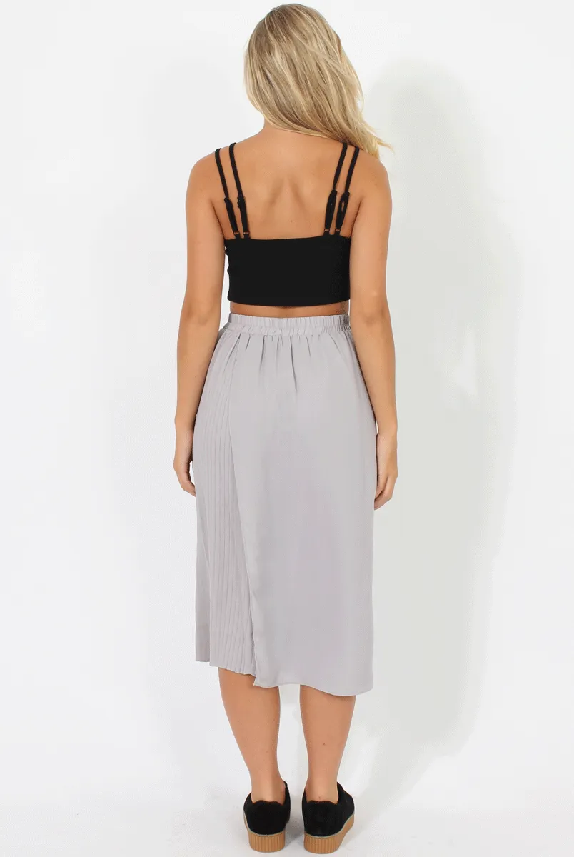 Grey Half Pleat Skirt Layer Culottes - Anna