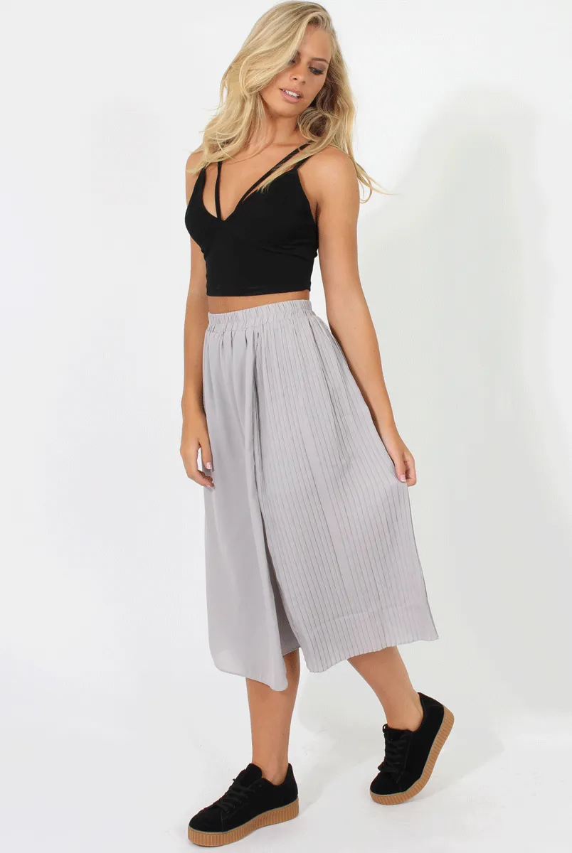 Grey Half Pleat Skirt Layer Culottes - Anna