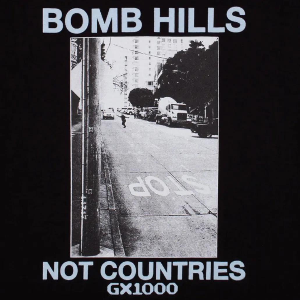 GX1000 Bomb Hills Not Countries T Shirt [Black w/ Blue Font]