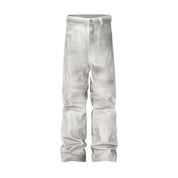 Halloy™ Slightly Flared Dirty Dyed Stitching Racing Beggar Jeans