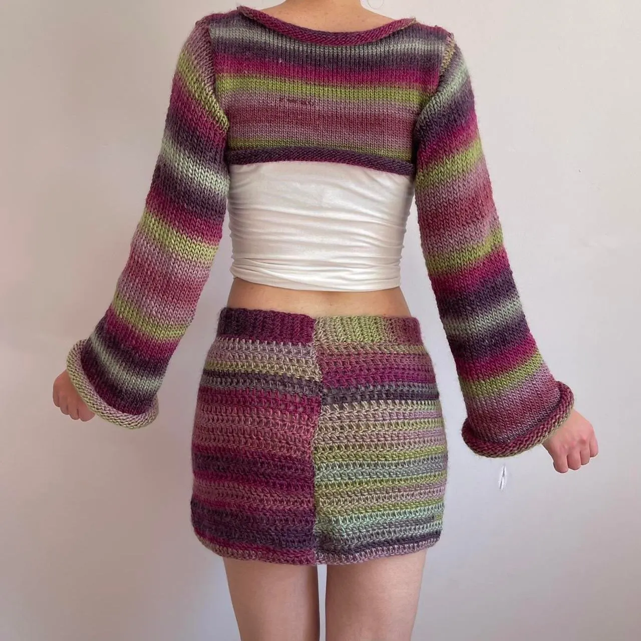 Handmade purple and green ombré crochet mini skirt