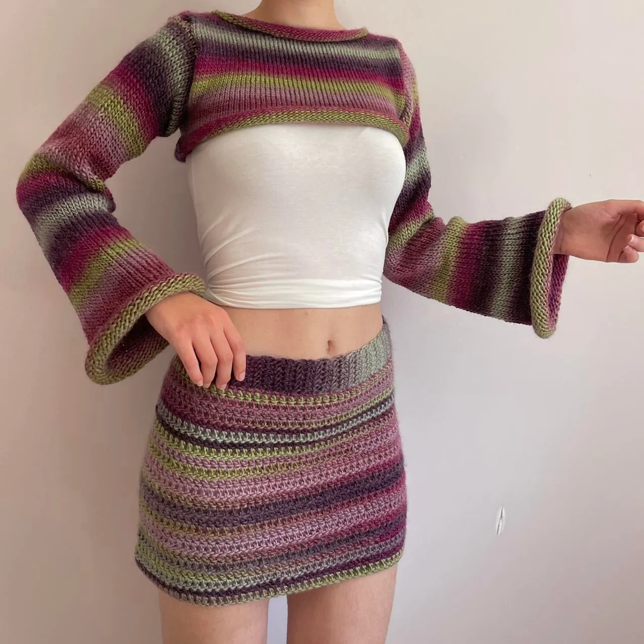 Handmade purple and green ombré crochet mini skirt