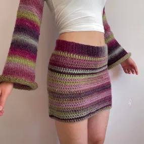 Handmade purple and green ombré crochet mini skirt