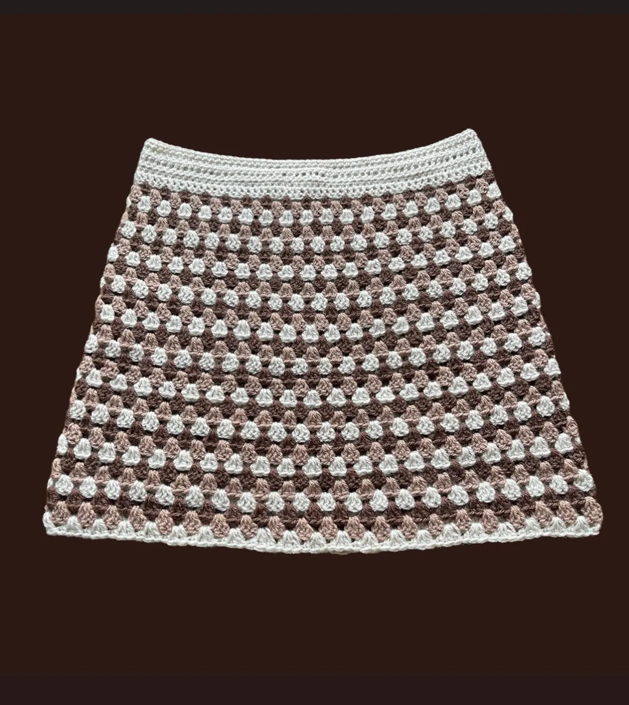 Handmade retro crochet mini skirt in beige and brown