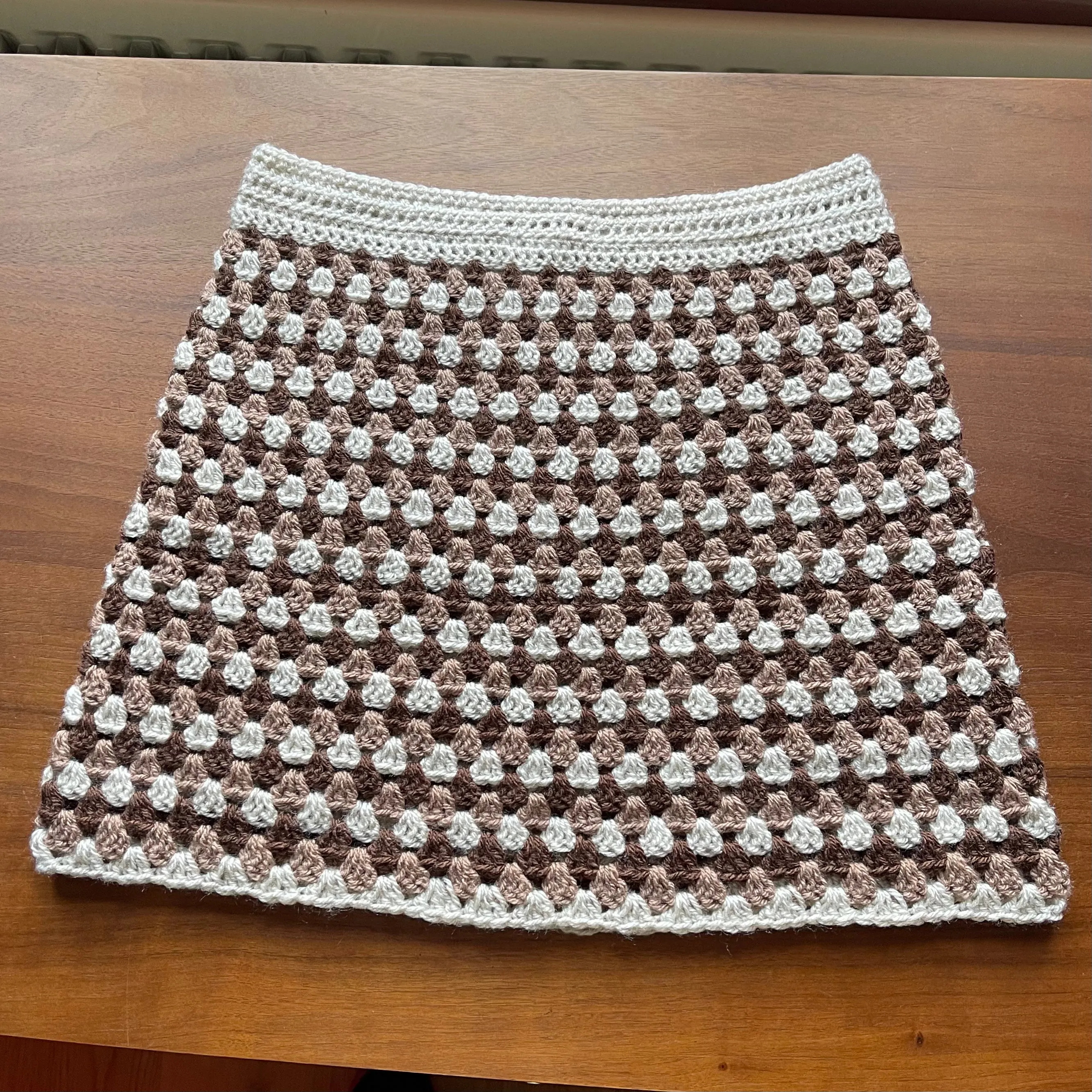 Handmade retro crochet mini skirt in beige and brown