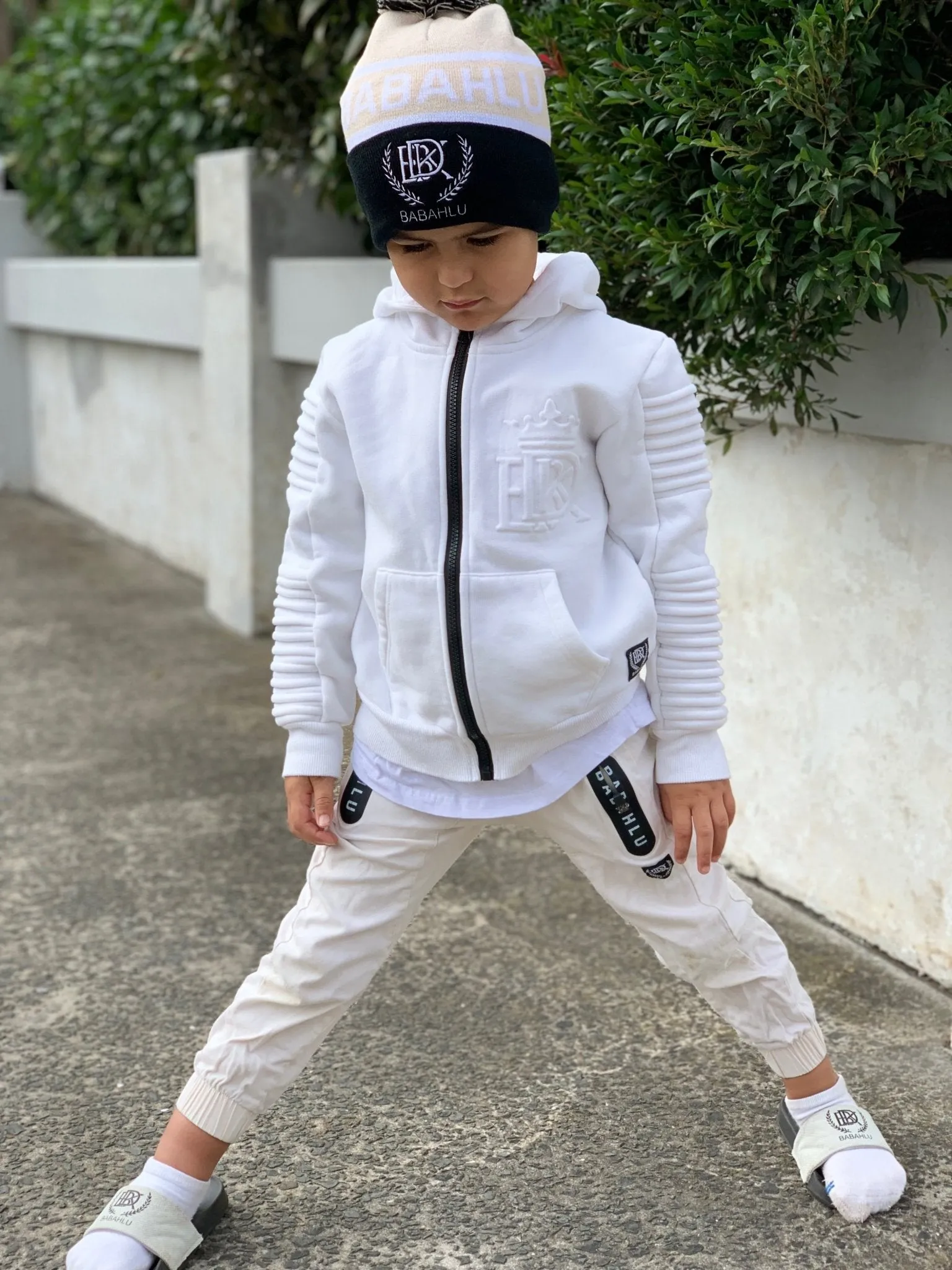 Henley Zipper Kids White Hoodie