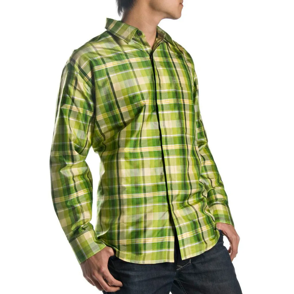 Hera Green Plaid Mens Silk Shirt